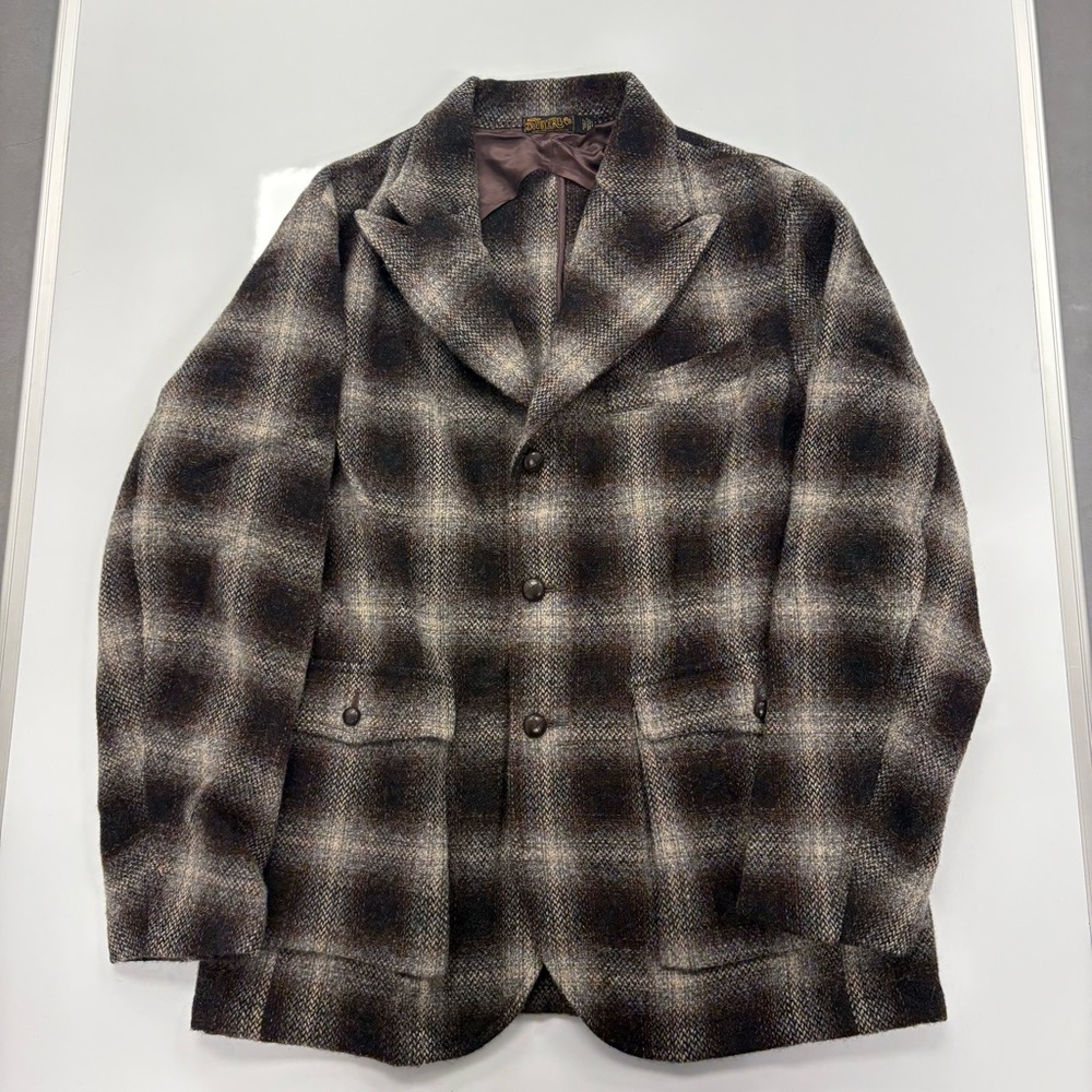 Vintage RRL Double RL Ombre Plaid Wool Blazer Jacket Brown Gray